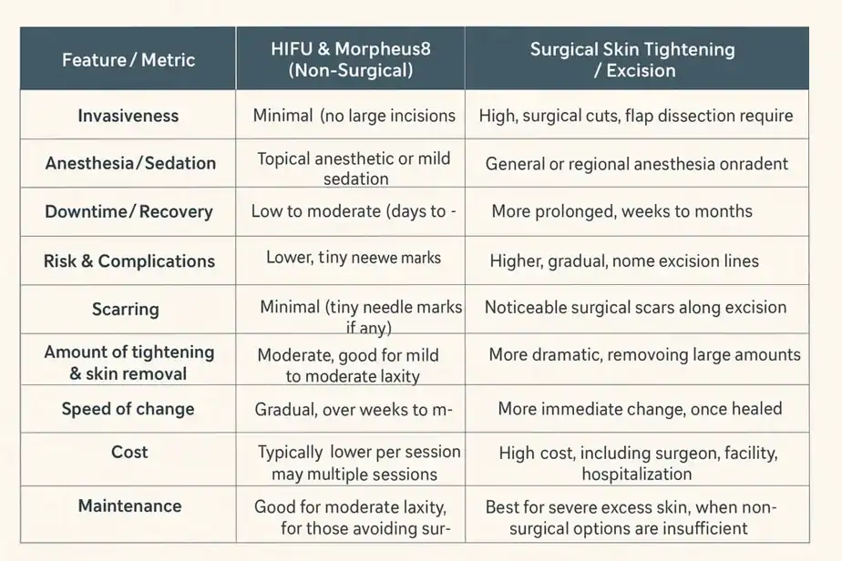 Table showing benefits of Lipo Freeze 2 U Gravesend treatments for skin tightening following weight loss injections.